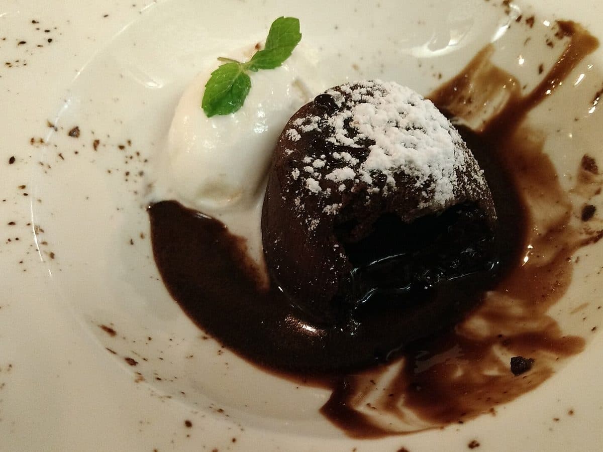 Chocolate Lava Cake — Warm cake, molten center, vanilla ice cream